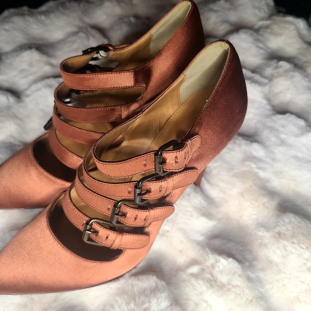 J. Crew Rust Heels with Pointed Toe and Strappy Design - Picture 2 of 13